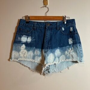BDG Jean Shorts 31 Distressed Blue Acid Colorblock Wash Cut Off Cheeky Short